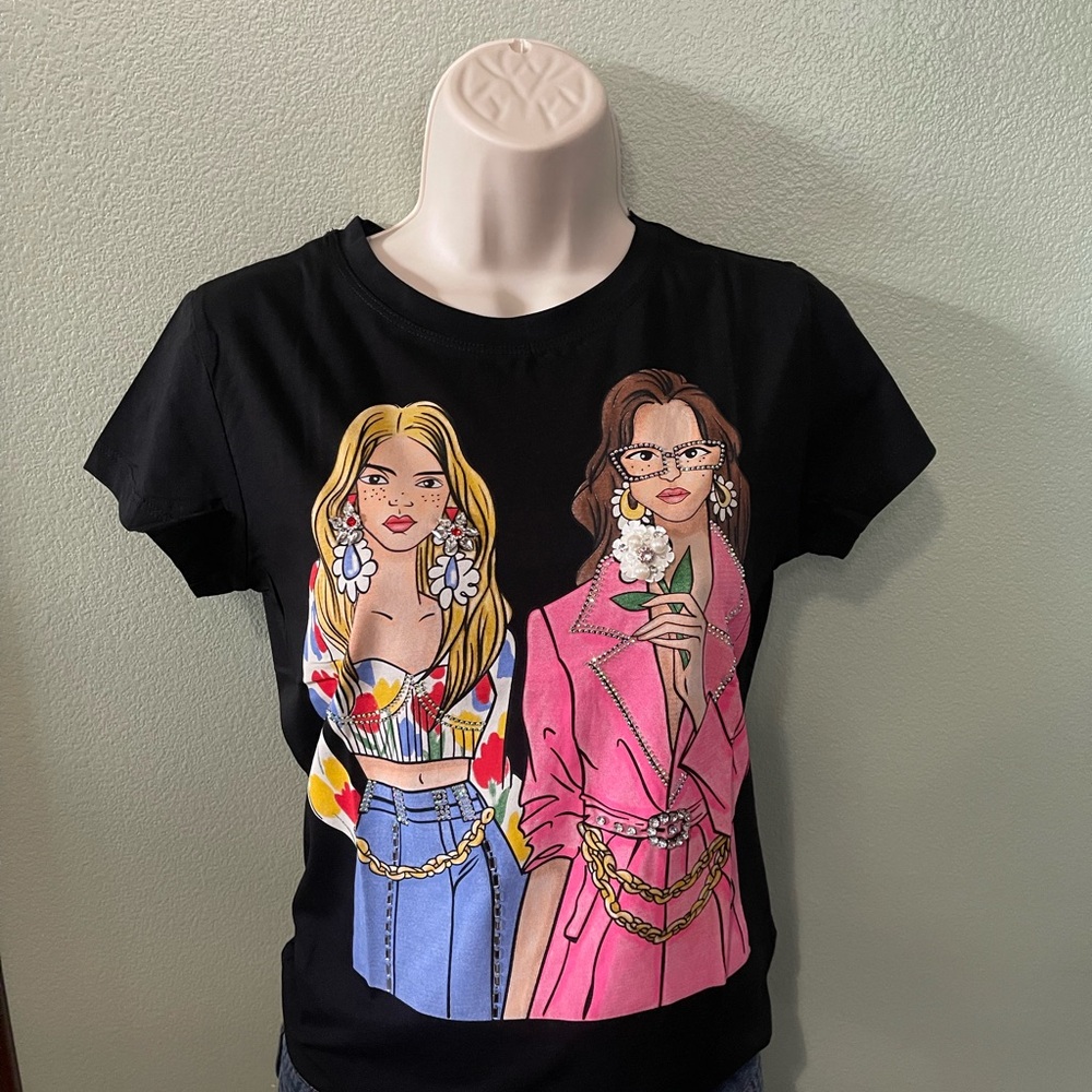 Vinizbena Fashion Friends Black  Women  Shirt Top NEW